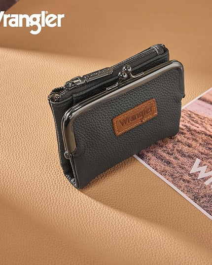 Montana West Wrangler Women's Wallet RFID Blocking Wallets Small Bifold Credit Card Holder with Kiss Clasp Gray