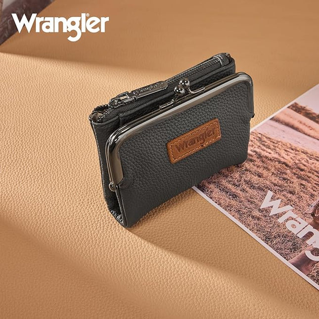 Montana West Wrangler Women's Wallet RFID Blocking Wallets Small Bifold Credit Card Holder with Kiss Clasp Gray