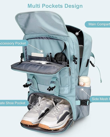 PIJUSHI Travel Backpack for Women Carry on Luggage Backpack Flight Approved Convertible Duffle Bag Fit 16 Inch Laptop(PE037 Blue)