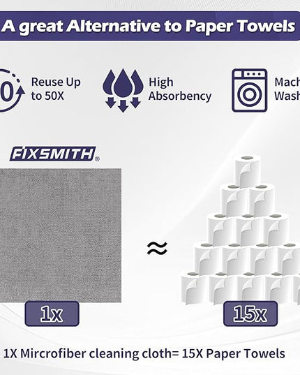 FIXSMITH Microfiber Cleaning Cloth Roll -75 Pack, Microfiber Towel Roll Tear Away, Reusable Cleaning Rags, Microfiber Towels for Cars, Dish Rags Dust Cloths for Kitchen, Home, Auto 11.5 x 11.5 inch