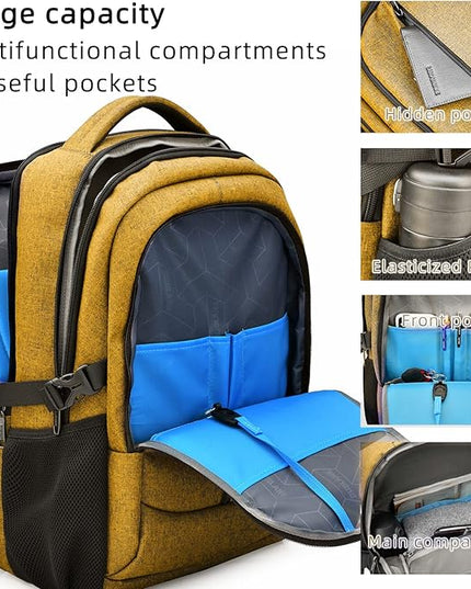 DUSLANG 17 Inch Laptop Backpack for Travel Water Resistant College Backpack for Women Laptop Bag with USB Charging Port Work Backpack,Yellow