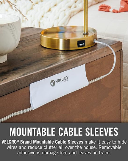 VELCRO Brand Cable Sleeves. Organize Messy Wires on Desk, Behind TV or Game Console. 16-Inch (2x8in) White. Removable Adhesive Mounts to Smooth Surfaces