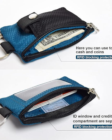 Minimalist RFID Blocking Small Wallet with ID Window,WaterResistant Zip Id Case Wallet with Lanyard Keychain for Cards,Cash,Travel,Women,Men