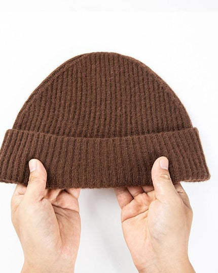 Villand 100% Cashmere Ribbed Cuffed Hat for Men, Ultra-Soft Men's Pure Cashmere Winter Ski Beanie