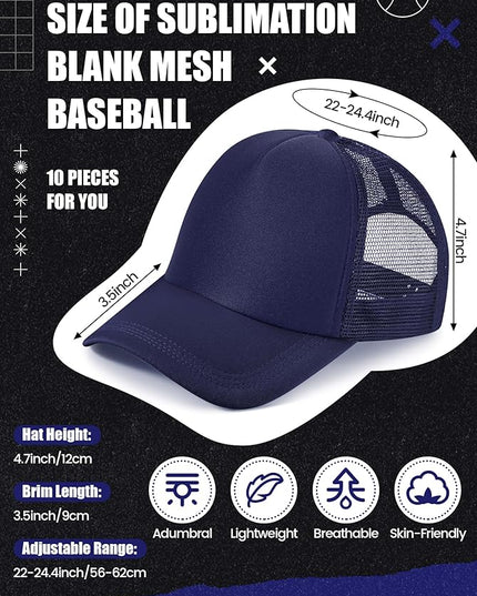 10 Pcs Sublimation Blank Trucker Hats Bulk Mesh Baseball Cap Polyester Mesh Trucker Hat for Men and Women