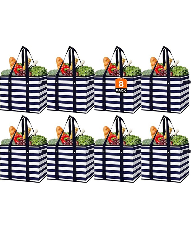 WISELIFE Reusable Grocery Bags 8 Pack,Large Grocery Tote Bag Water Resistant Shopping Bags Foldable Grocery Bag for Clothes,Shoes and Picnic,Black
