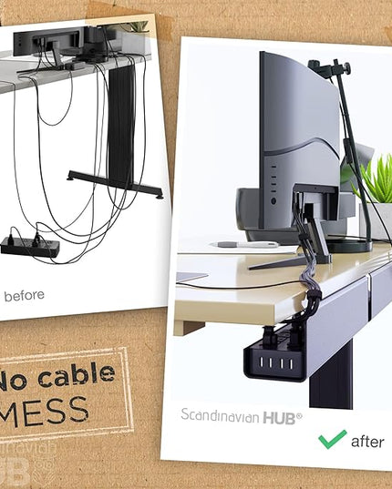 No-Screw Under Desk Cable Management Tray - Self-Adhesive Installation, Cord Management, Cable Tray, Under Desk Wire Organizer - Black Set of 4