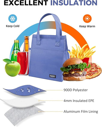 Fmeida Insulated Lunch Bag Women, 6.75L Small Lunch Bags with Multiple Pockets, Reusable Thermal Cooler Tote for Work, Office, Picnic, Travel | Hook and Loop Closure, Purple