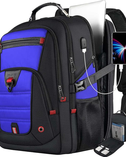 Z-MGKISS Extra Large Backpack, Travel Laptop Bag for Men, Anti-Theft College Backpack with USB Port, TSA-Approved 17.3 Inch, Heavy Duty Business Weekender Bag, Blue