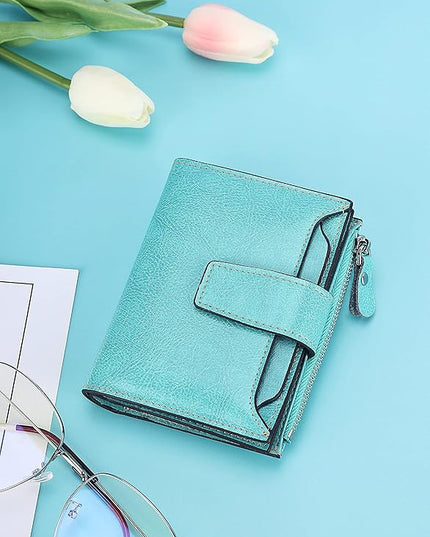 Lavemi Small Compact Women Wallet RFID Blocking Genuine Leather Bifold Purse with ID Windows