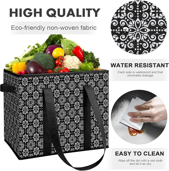 WISELIFE Reusable Grocery Bags [2 Pack],Large Grocery Tote Bag Water Resistant Shopping Bags Foldable Grocery Bag for Clothes,Shoes and Picnic,Black