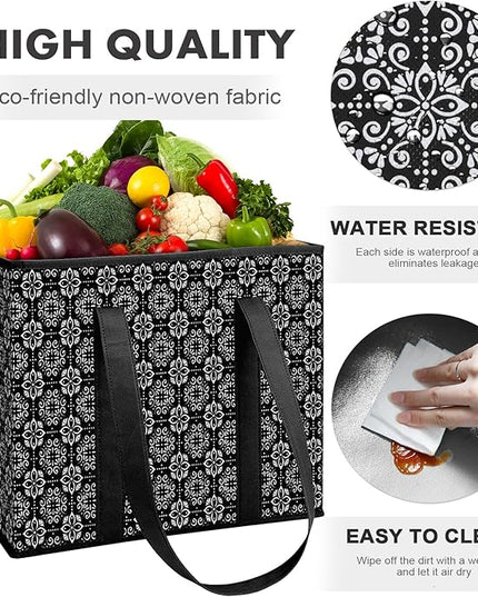 WISELIFE Reusable Grocery Bags 8 Pack,Large Grocery Tote Bag Water Resistant Shopping Bags Foldable Grocery Bag for Clothes,Shoes and Picnic,Black