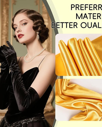 THARAHT Women Long Gloves with Satin Elbow Length for 1920s Opera Tea Party Costumes Bridal Evening Dress