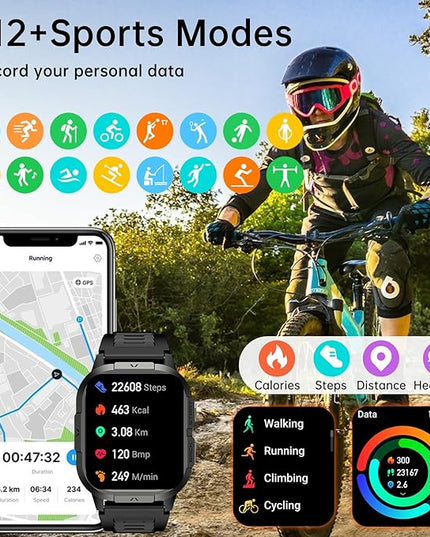 Smart Watch for Men Fitness Tracker: Waterproof Military Digital Mens Watches Running Make Answer Call Smartwatch Android Phone iPhone Samsung Compatible Sleep SpO2 Heart Rate Monitor Step Pedometer