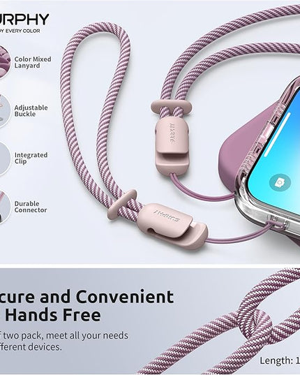 SURPHY 2 Pack Phone Lanyard for Cellphone Case, Phone Wrist Strap for Case, Cellphone Strap with 2-Color Braided, Charm Wrist Lanyard for Women and Men, Cellphone Wrist Lanyard for Women, Pink & Pink