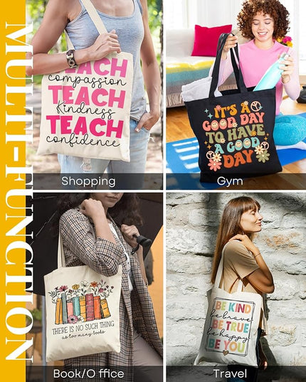 AUSVKAI Canvas Tote Bag Aesthetic for Women, Cute Cloth Cotton Bags for College Shopping Beach Grocery and Trendy Gifts