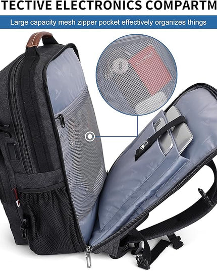WITZMAN Travel Backpack for Men Large Canvas Laptop Backpack Fit 16 inch Carry on TSA Friendly Flight Approved Vintage Rucksack for Traveling(A8012 Black)