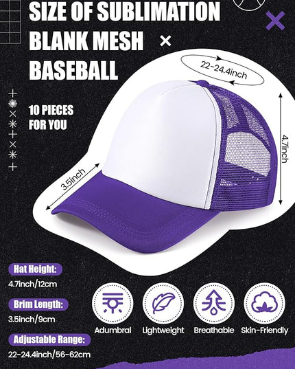 10 Pcs Sublimation Blank Trucker Hats Bulk Mesh Baseball Cap Polyester Mesh Trucker Hat for Men and Women
