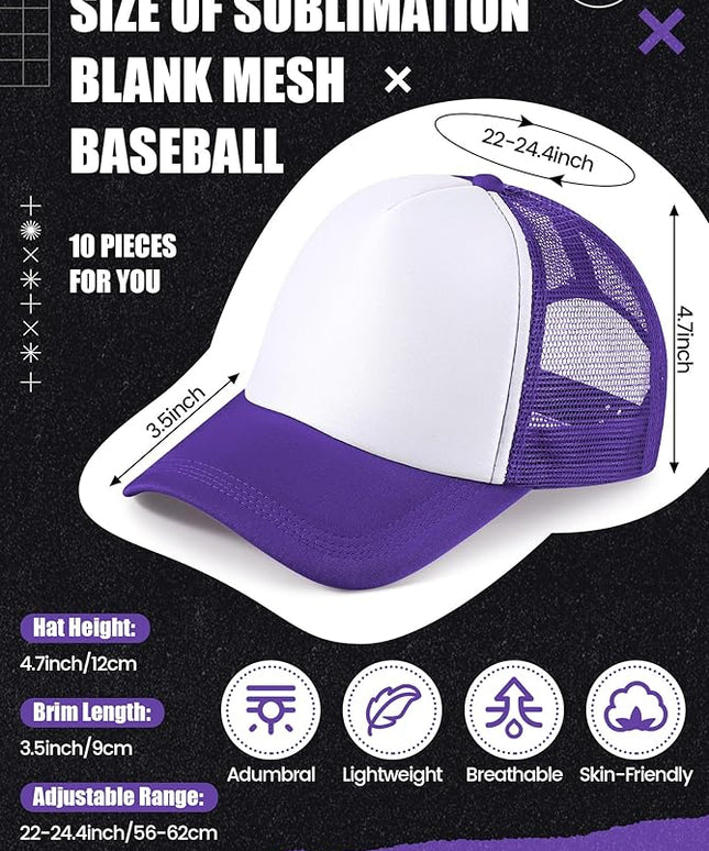 10 Pcs Sublimation Blank Trucker Hats Bulk Mesh Baseball Cap Polyester Mesh Trucker Hat for Men and Women