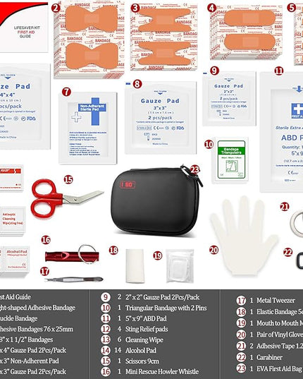 I GO 85 Pieces Hard Shell Mini Compact First Aid Kit, Small Personal Emergency Survival Kit for Travel Hiking Camping Backpacking Hunting Marine Car