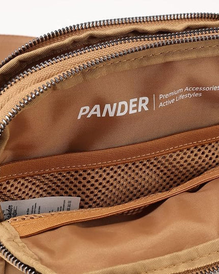 Pander Everywhere Belt Bag for Women, 5 Zipper Pockets Nylon Crossbody Fanny Pack Purse (Caramel Burnt).