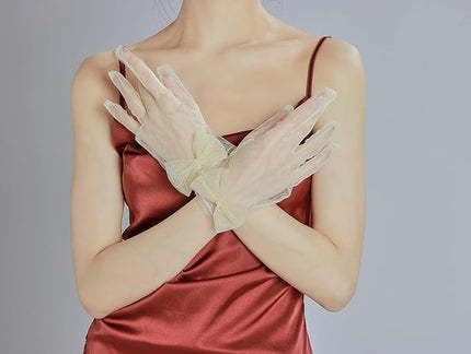 Sahabowi Satin Gloves Formal Bridal Banquet Party Wedding Opera Solid Colorful Mitten For Women