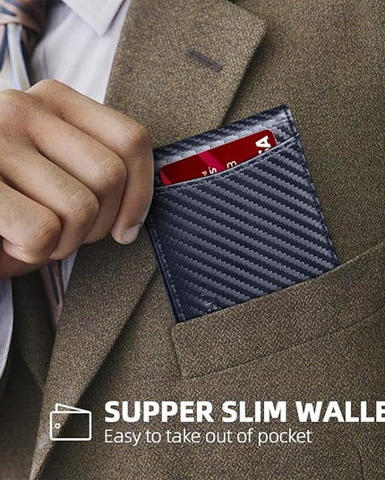 RUNBOX Slim Wallet for Men Genuine Leather RFID Blocking Bifold Minimalist Front Pocket Mens Wallet with Money Clip Thin Gift Box