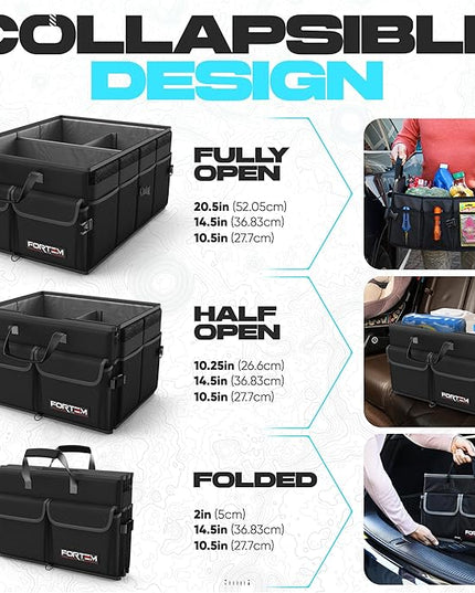 FORTEM Trunk Organizer For SUV Car Trunk Organizer, Foldable Storage, Car Accessories for Women Men, Collapsible Bag, Perfect Christmas Gifts, 600D Oxford, Non Slip Bottom, Straps, Soft Cover (50L)