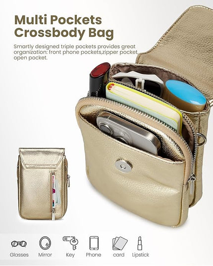 befen Genuine Leather Small Crossbody Bags for Women, Cell Phone Cross body Purse Bag with RFID Blocking Card Slots
