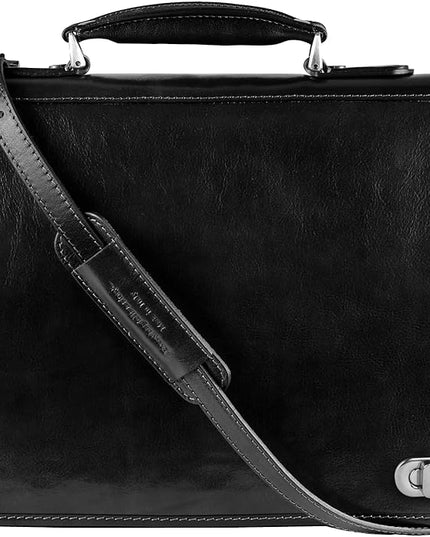 Time Resistance Leather Briefcase for Men - Italian Full Grain Leather Laptop Bag - Messenger Bag - Gift Box Included