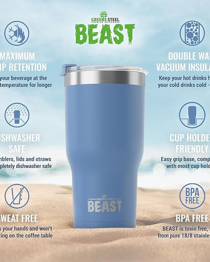 Beast 40 oz Tumbler Stainless Steel Vacuum Insulated Coffee Ice Cup Double Wall Travel Flask (Stormy Sky Blue)