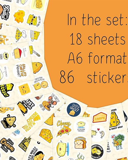 BulbaCraft Funny Cheese Stickers for Water Bottle and Laptop - Cheese Party Supplies & Decorations, Waterproof Vinyl Decals, Food Stickers, Gifts for Women & Men
