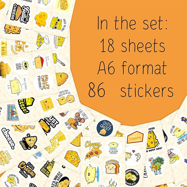 BulbaCraft Funny Cheese Stickers for Water Bottle and Laptop - Cheese Party Supplies & Decorations, Waterproof Vinyl Decals, Food Stickers, Gifts for Women & Men