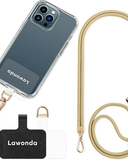 Phone Lanyard Universal Crossbody Cell Phone Strap Anti-Theft Adjustable Neck Lanyard for iPhone 17 Pro Max 2pcs Phone Patchs Tether Pads Apricot Tint