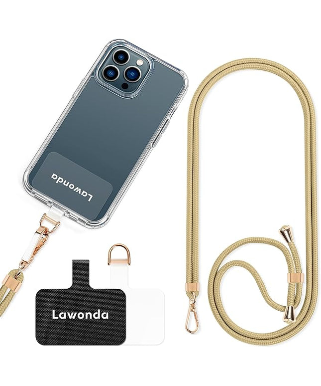 Phone Lanyard Universal Crossbody Cell Phone Strap Anti-Theft Adjustable Neck Lanyard for iPhone 17 Pro Max 2pcs Phone Patchs Tether Pads Apricot Tint