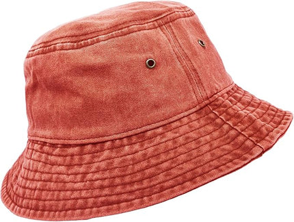 Bucket Hat, Wide Brim Washed Denim Cotton Outdoor Sun Hat Flat Top Cap for Fishing Hiking Beach Sports