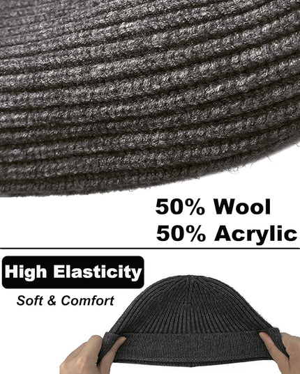 Short Fisherman Beanie for Men Women, Wool Knit Cuff Warm Winter Hats, Trawler Beanie Watch Caps Soft Skullcap