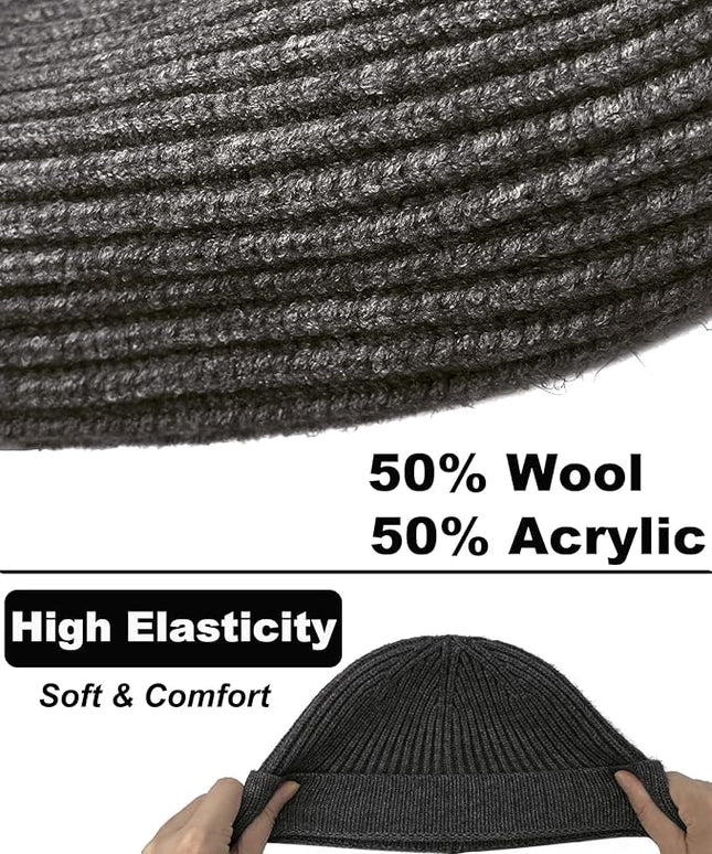 Short Fisherman Beanie for Men Women, Wool Knit Cuff Warm Winter Hats, Trawler Beanie Watch Caps Soft Skullcap