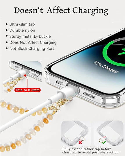 Natural Stone Beaded Phone Wrist Strap for Women – Detachable Chain Wristlet, Durable 304 Stainless Steel Core (Yellow Jade)