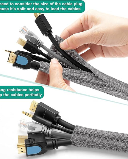 6.6ft - 1/2 inch Grey Cable Sleeve, Cable Organizer for Desk PC TV Computer, Wire Protector Cable Wrap Cover, Cord Management for Home Office
