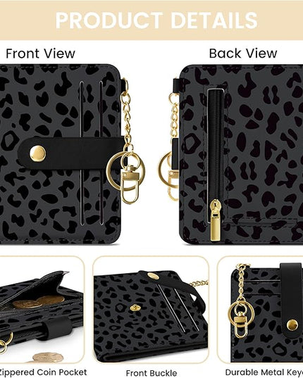 Sodsay Small Slim Wallet Women RFID Blocking, PU Leather Bifold Ladies Wallet with Zipper Coin Pocket, Thin Cute Travel Card Wallets for Girls, Black Primordial Spots