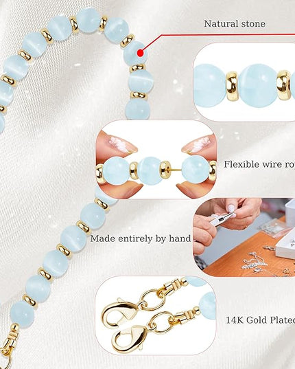 Marble Beaded Phone Wrist Strap,Detachable Phone Bracelet Strap with Tether Tab,Hands-Free Wristlet Strap (Light Blue Cat's Eye)