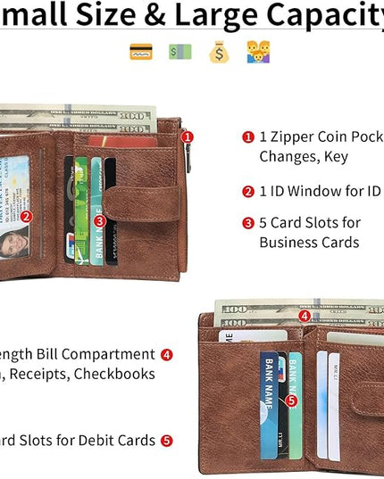 GAEKEAO Small Wallet for Women, Bifold Leather RFID Blocking Ladies Compact Card Holder with Zipper Pocket & ID Window