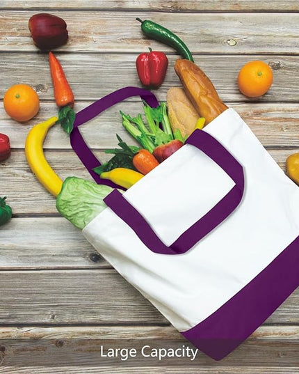 TOPDesign 3-Pack Super Strong Large 12oz Cotton Canvas Tote Bags, Reusable Grocery Shopping Cloth Bags, Fashionable Two-Tone Totes for Crafts, DIY Your Creative Designs