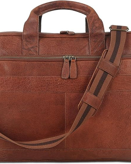 Leather briefcase 18 Inch Laptop Messenger Bags for Men and Women Best Office briefcase Satchel Bag (Wash Tan)