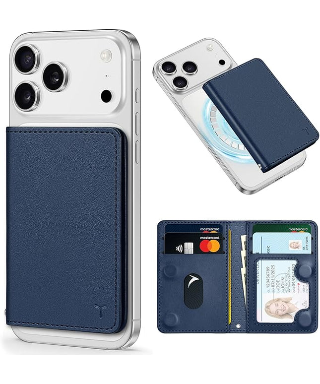 TUCCH for Magsafe Card Holder with Clear ID Window, Fit 6 Cards, RFID Blocking PU Leather Men Women Magnetic Phone Wallet for iPhone 17/16/15/14/13/12/Plus/Air/Pro/Pro Max Series, Blue