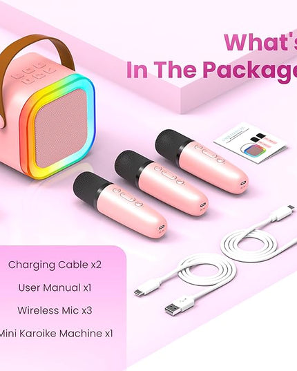 Mini Karaoke Machine for Kids Adults, Portable Bluetooth Speaker with 3 Wireless Karaoke Mics,2026 TOP Birthday Gifts Toys for Girls 3,5, 6,8+Years Old Karaoke Player Valentine(Light Pink 3 Mics)