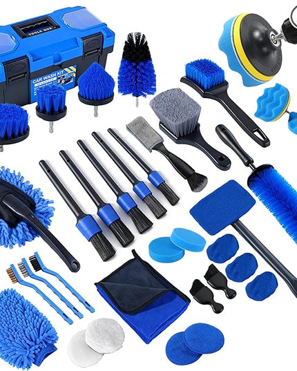 36Pcs Car Detailing Kit, Car Detailing Brush Set, Car Cleaning Kit, Auto Detailing Tools for Interior Exterior Wheels, Professional Car Wash Accessories with Windshield Cleaning Tool and Storage Box
