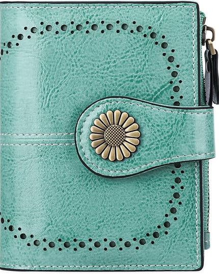 SENDEFN Small Womens Wallet Leather Bifold Card Holder RFID Blocking with Zipper Coin Pocket
