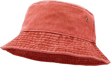 Bucket Hat, Wide Brim Washed Denim Cotton Outdoor Sun Hat Flat Top Cap for Fishing Hiking Beach Sports